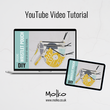 Load image into Gallery viewer, Molko YouTube Video Tutorial for DIY bag on laptop and tablet Brooke Wristlet Sewing Pattern PDF