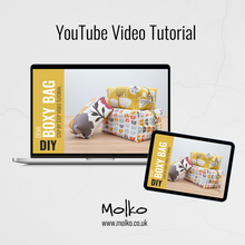 Load image into Gallery viewer, Molko YouTube video tutorial for DIY boxy bag on laptop and tablet screens. Demi Boxy Bag Sewing Pattern PDF