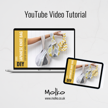 Load image into Gallery viewer, Molko YouTube video tutorial for Japanese knot bag on laptop and tablet screens. Miki Japanese Knot Bag Sewing Pattern PDF