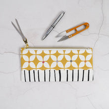 Load image into Gallery viewer, Pencil case with geometric pattern on a light gray background Athena Pencil Case Sewing Pattern PDF
