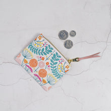 Load image into Gallery viewer, Floral-patterned pouch with coins on a textured white surface Esmee Zipper Pouch Sewing Pattern PDF
