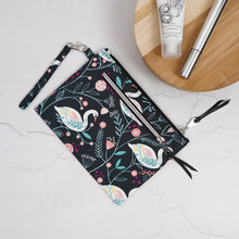 Load image into Gallery viewer, Floral-patterned pouch with swan design on a light gray surface Lena Wristlet Sewing Pattern PDF
