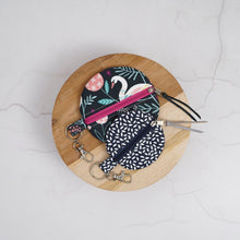 Load image into Gallery viewer, Fabric pouch with keychain and scissors on a wooden board
